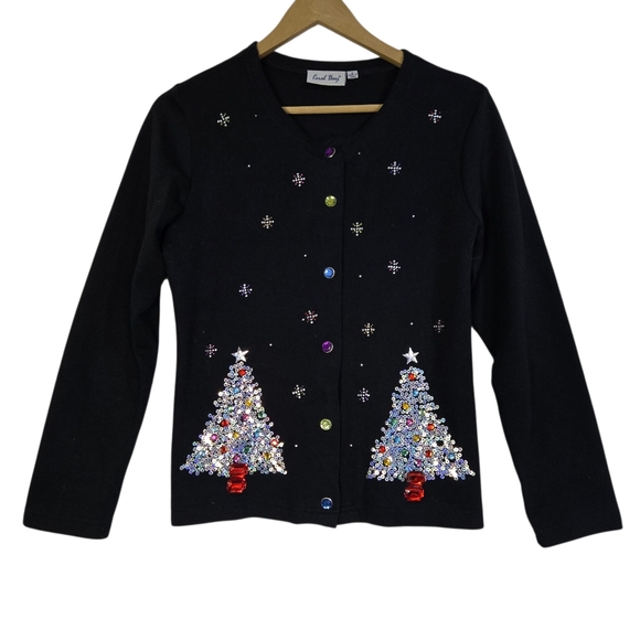Coral Bay Sweaters - Coral Bay Women's Sz S Black bedazzled Holiday Lightweight Cardigan